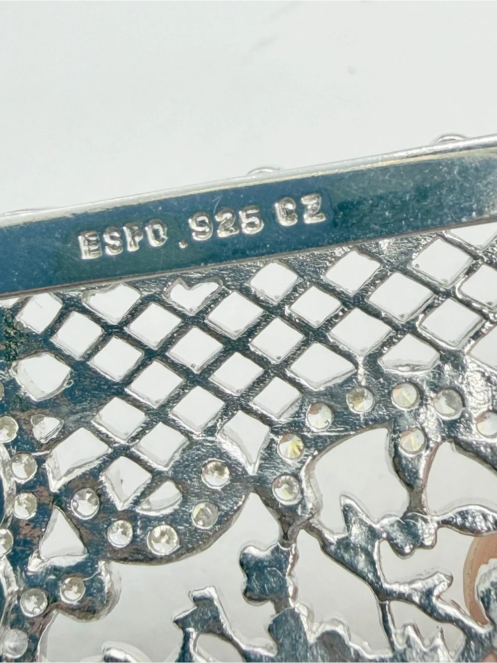 Joseph‎ Esposito ESPO 925 Silver CZ Gem Stones Belt Buckle Openwork Floral Motif